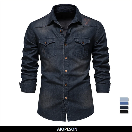 Men’s Slim Fit Long Sleeve Denim Shirt – Casual Cotton Button-Down Cowboy Style for Spring & Autumn