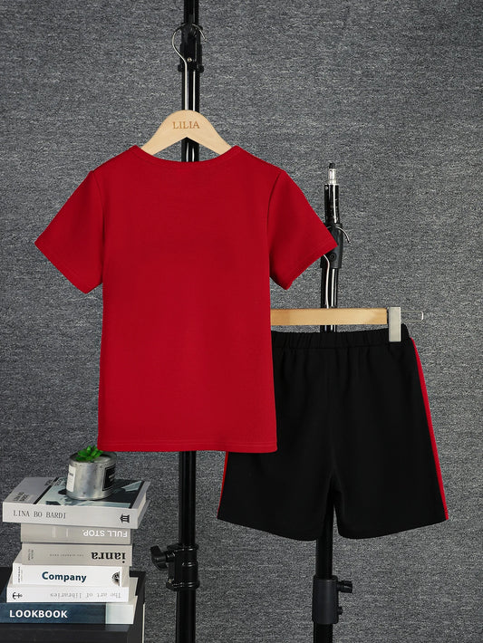 Boys Casual Colorblock Short Sleeve T-shirt & Shorts Set - StarLuxeTrend
