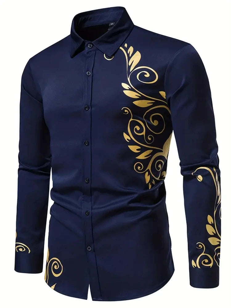 Men’s 3D Print Shirt – Casual V-Neck Long Sleeve Shirt