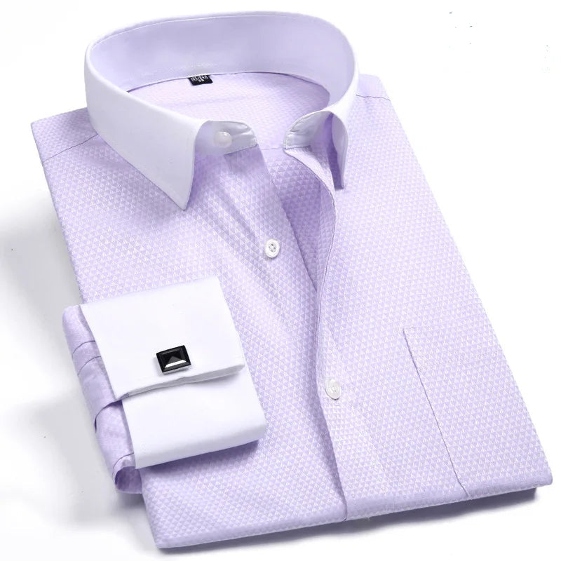 Men’s French Cuff Tuxedo Dress Shirt – Formal Long Sleeve Button-Up Shirt for Wedding, Party, or Office – Sizes M to 6XL