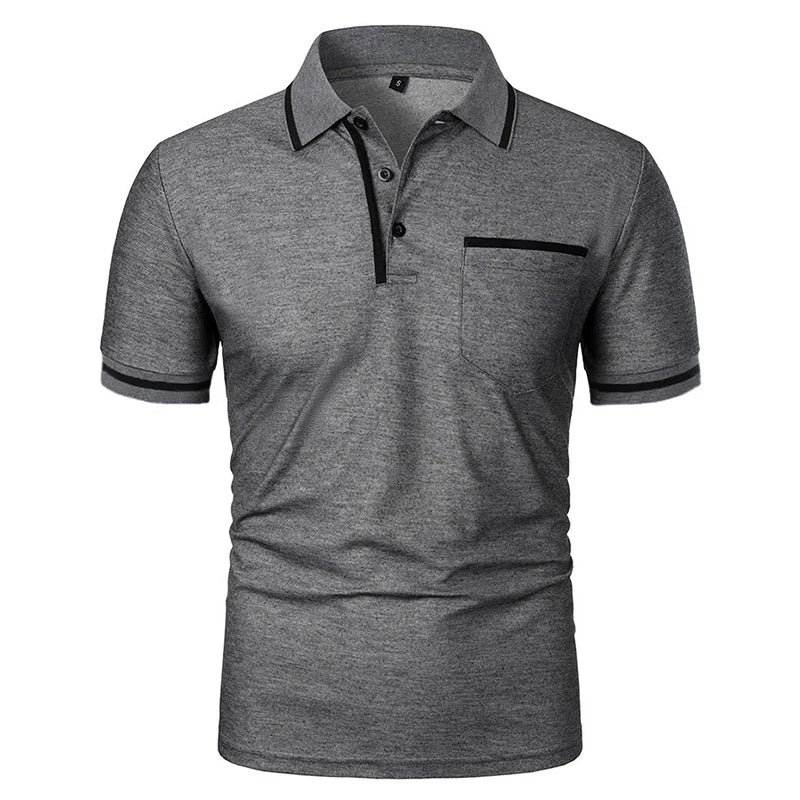 Men’s Breathable Summer Polo Shirt – Short Sleeve Solid Color Casual T-Shirt with Pocket | Lightweight, Anti-Wrinkle, Smart Casual Top