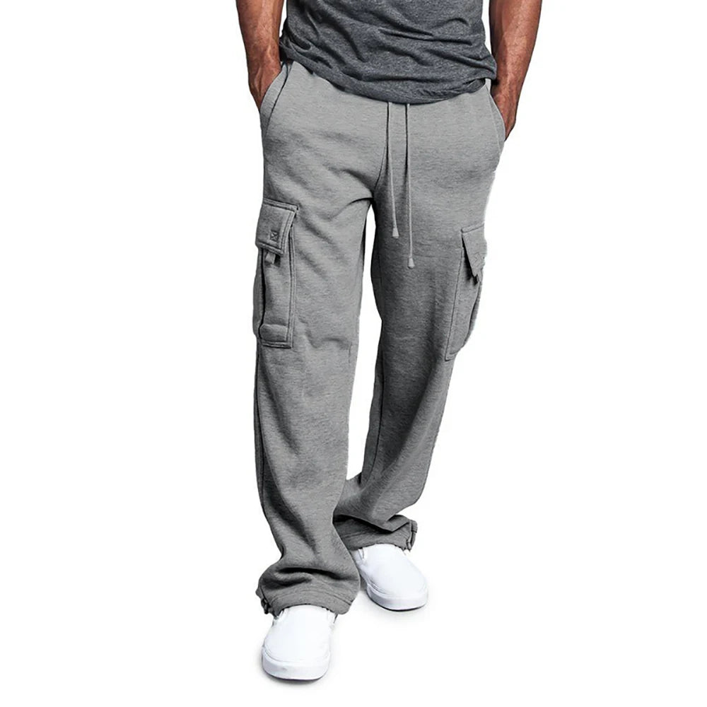 Men’s Straight Fit Joggers – Loose Oversized Sweatpants with Multi-Pockets & Drawstring - StarLuxeTrend