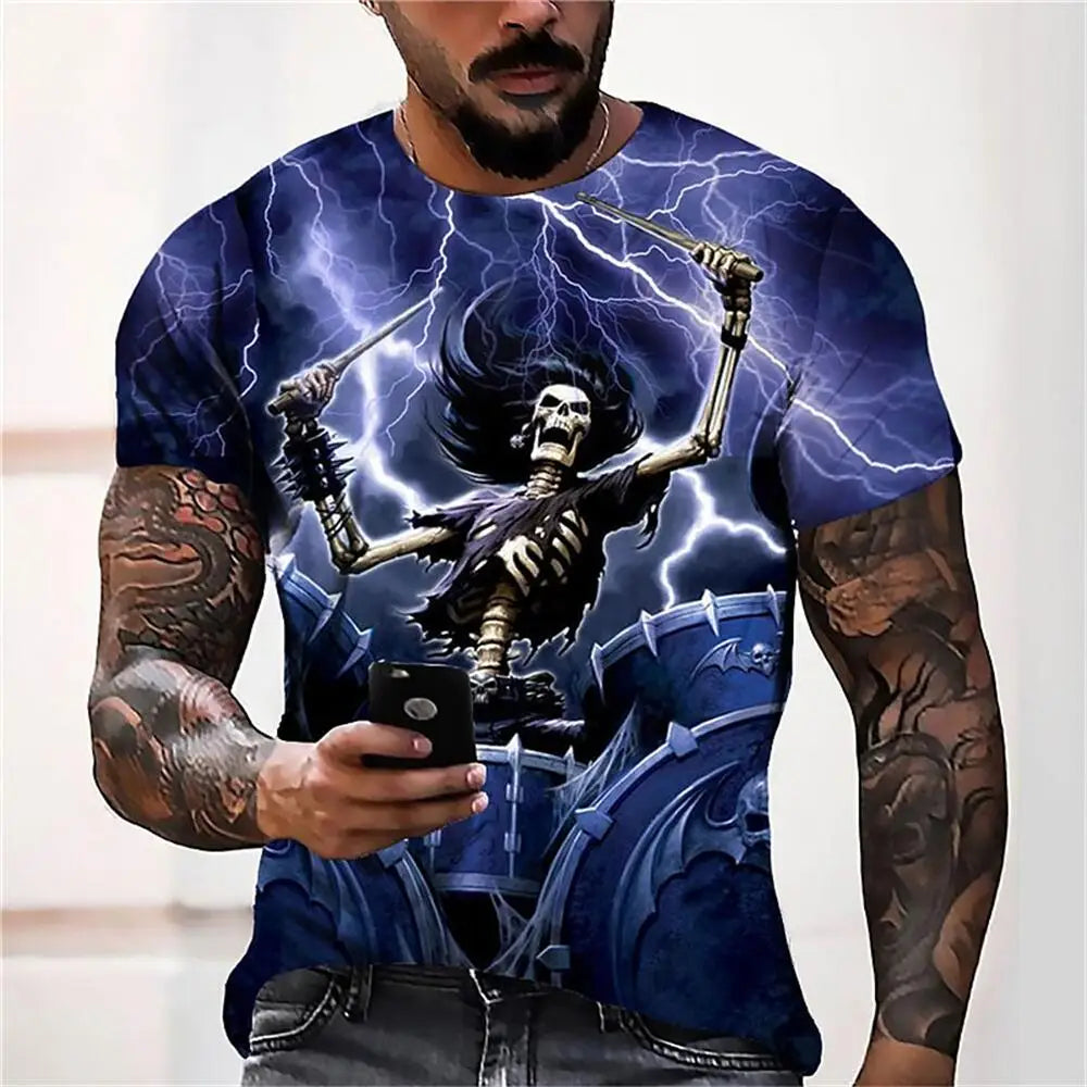 Gothic Skull Heart Hands Graphic Men's Casual T-Shirt – Cool Black Short Sleeve Crewneck Streetwear Tee