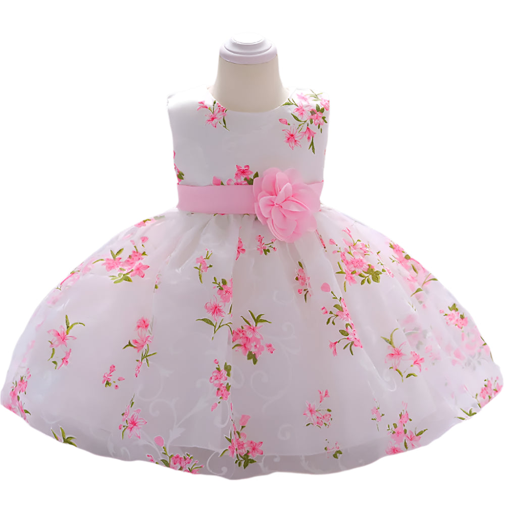 Baby Girl 1st Birthday Floral Dress – Embroidered Sleeveless Party Outfit