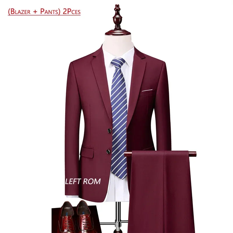 Men’s 3-Piece Slim Fit Formal Suit – Wedding Groom Tuxedo with Jacket, Vest & Pants – Business Dress Suit for Office & Events