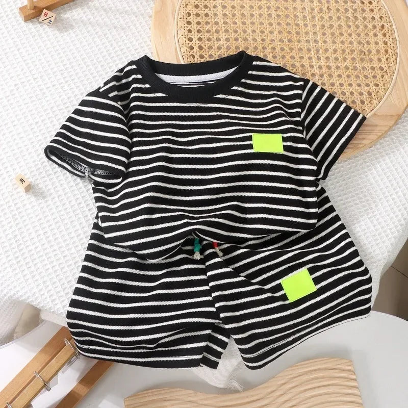 Unisex Striped Summer Outfit Set for Kids (Ages 2–7) – Soft Pullover Top & Shorts StarLuxeTrend