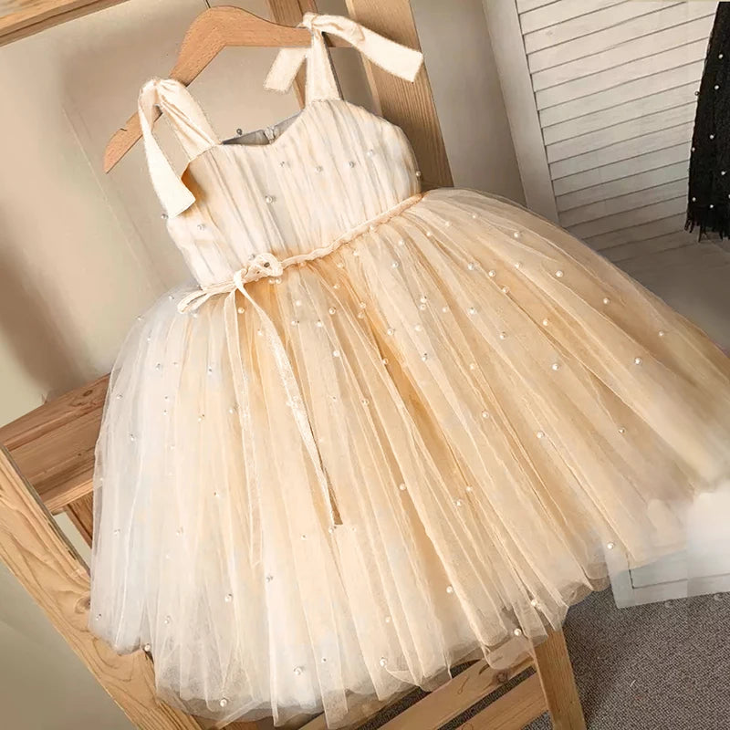Elegant Bow Backless Christmas & Birthday Party Dress for Girls – Sleeveless Knee-Length Princess Ball Gown (1–3Y)