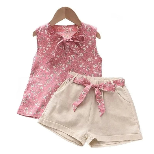 2-Piece Summer Toddler Girl Outfit – Sleeveless Printed Vest & Shorts Set | Lightweight Casual Clothing for 4–6 Years