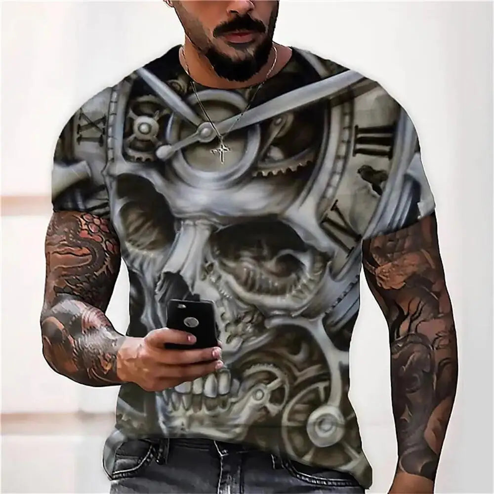 Gothic Skull Heart Hands Graphic Men's Casual T-Shirt – Cool Black Short Sleeve Crewneck Streetwear Tee