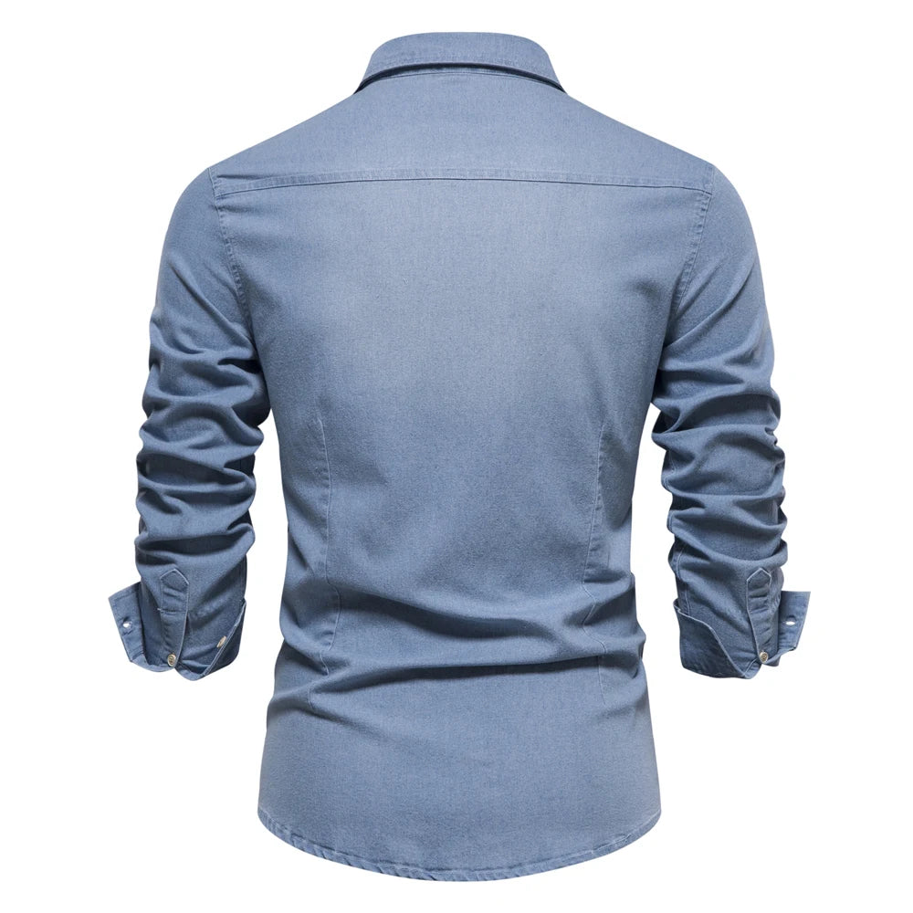 Men’s Slim Fit Long Sleeve Denim Shirt – Casual Cotton Button-Down Cowboy Style for Spring & Autumn
