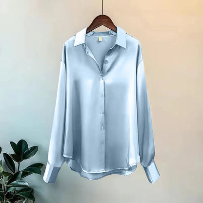 Elegant Satin Long Sleeve Button-Up Shirt