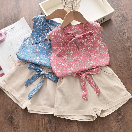 2-Piece Summer Toddler Girl Outfit – Sleeveless Printed Vest & Shorts Set | Lightweight Casual Clothing for 4–6 Years