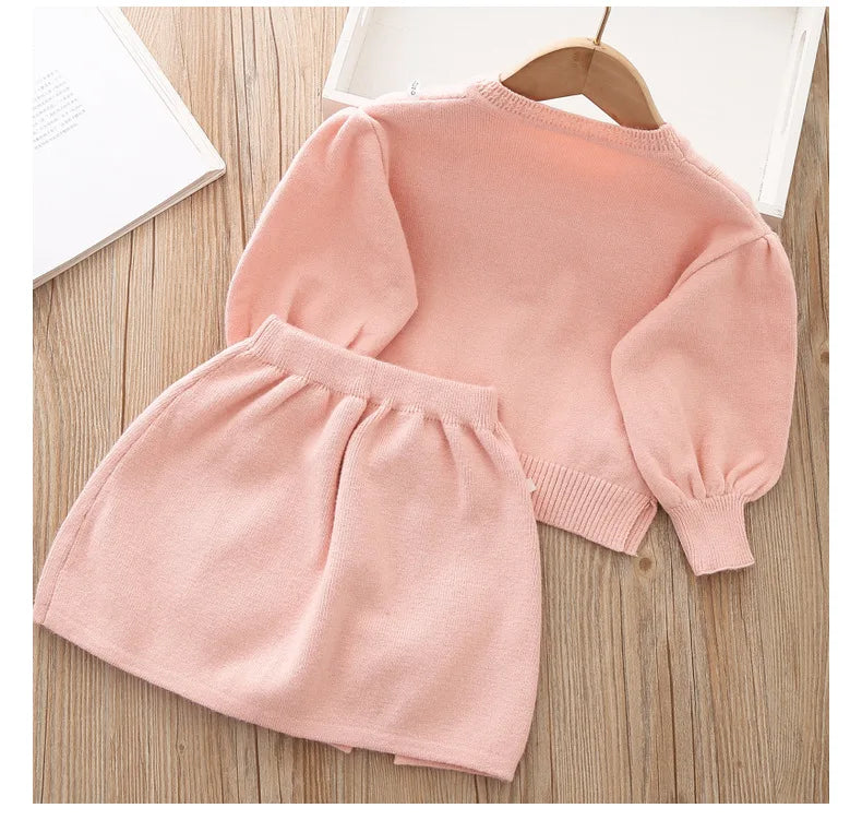 Girls Knitted Long sleeve Skirt Set