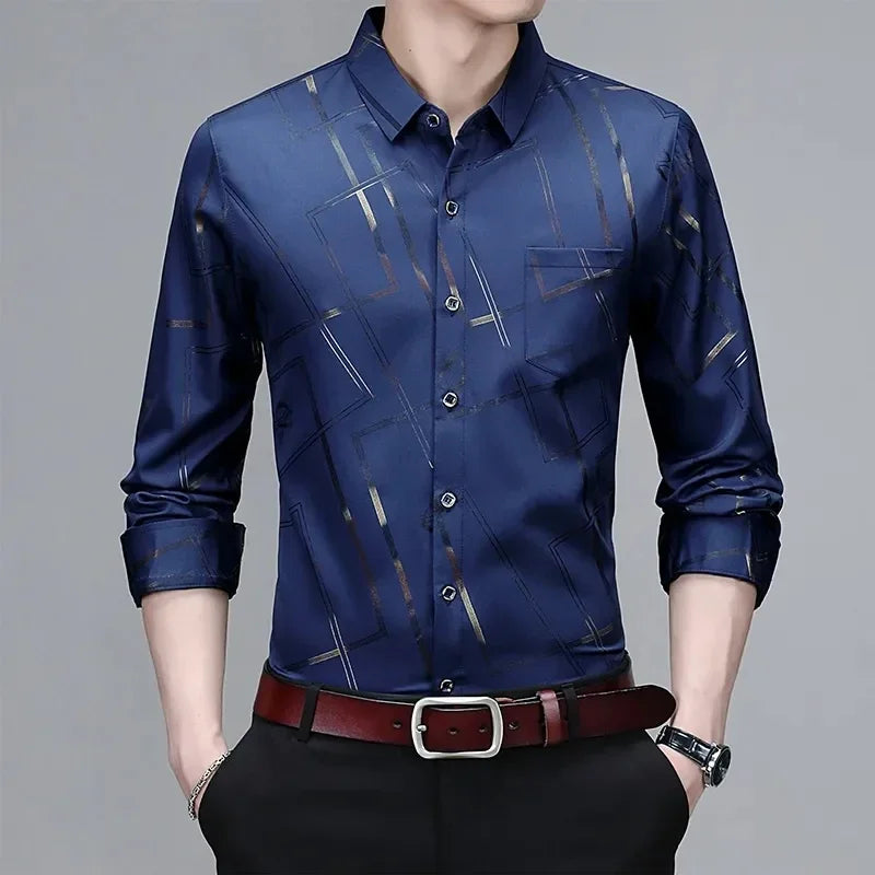 Men's Casual and Fashionable Long Sleeved Printed Shirt, Non Ironing and Wrinkle Resistant Business Top - StarLuxeTrend