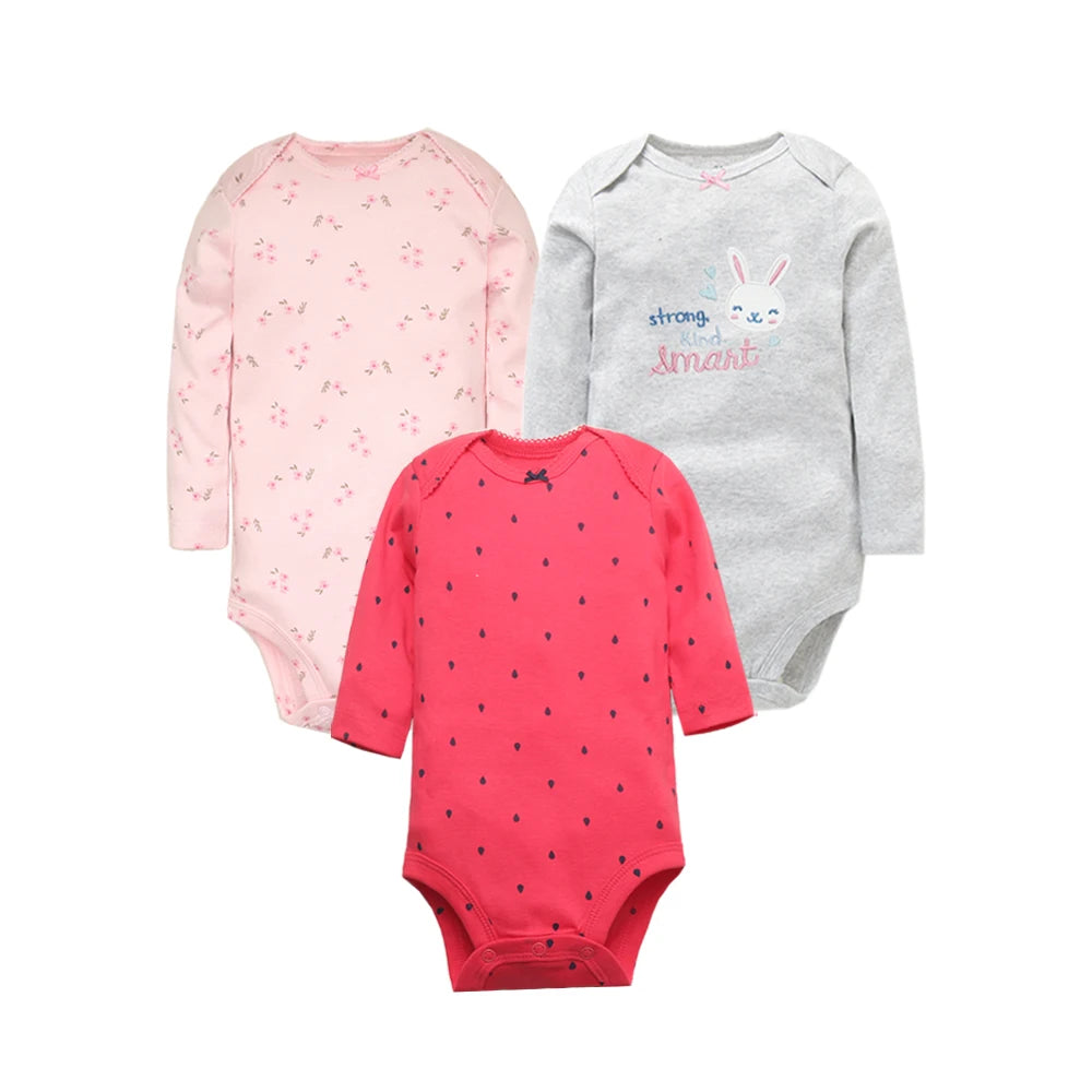 Soft Cotton Baby Bodysuits Set – 3 to 5 PCS Long Sleeve Infant Romper for Boys & Girls - Cute Cartoon Jumpsuit for All Seasons