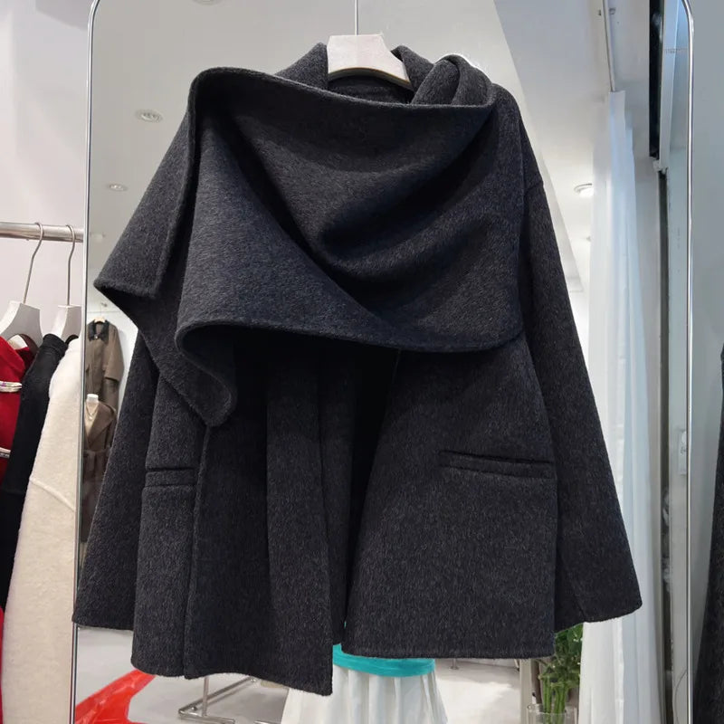 Elegant Fashion Scarf Double-Faced Cashmere Coat