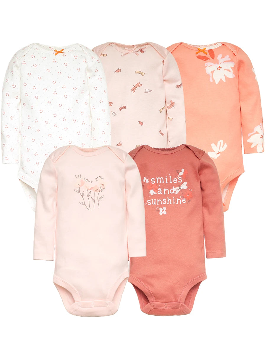 Soft Cotton Baby Bodysuits Set – 3 to 5 PCS Long Sleeve Infant Romper for Boys & Girls - Cute Cartoon Jumpsuit for All Seasons