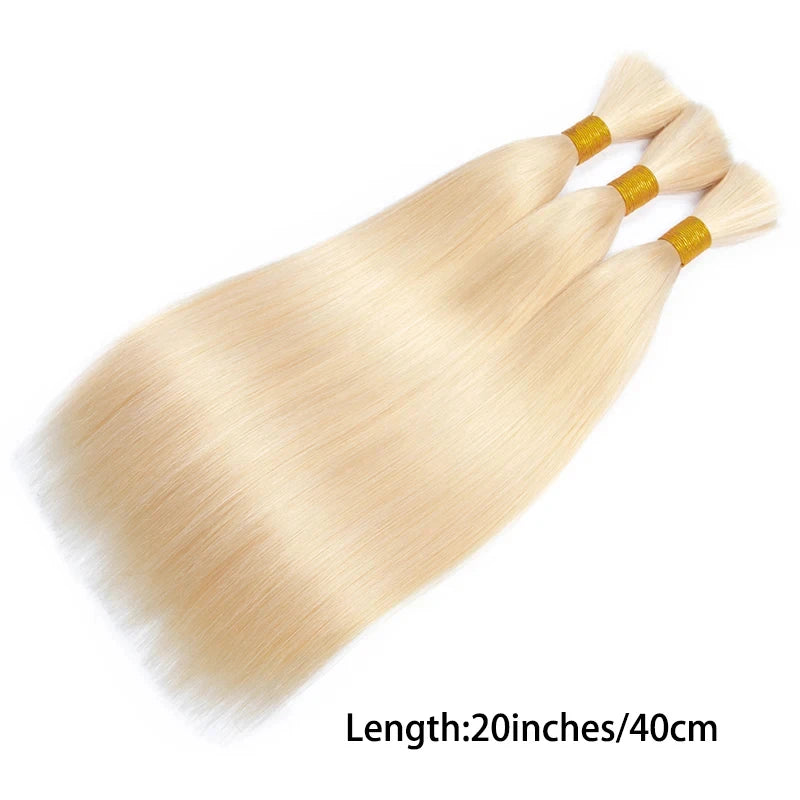 100% Human Hair Extensions Blonde ~613 Straight Hair Bulk For Braiding ~No Weft