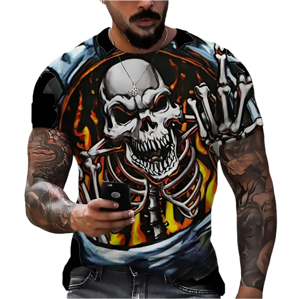 Gothic Skull Heart Hands Graphic Men's Casual T-Shirt – Cool Black Short Sleeve Crewneck Streetwear Tee