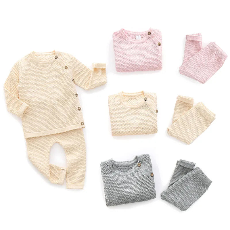 Unisex Baby Clothes Set – Cotton Knitted Pajamas for Toddlers | Casual Infant Outfit for Boys & Girls (Top & Pants)