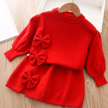 Girls Knitted Long sleeve Skirt Set