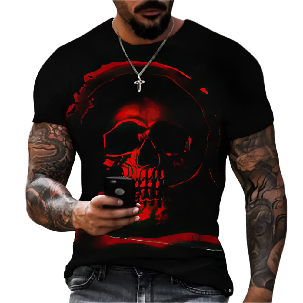 Gothic Skull Heart Hands Graphic Men's Casual T-Shirt – Cool Black Short Sleeve Crewneck Streetwear Tee