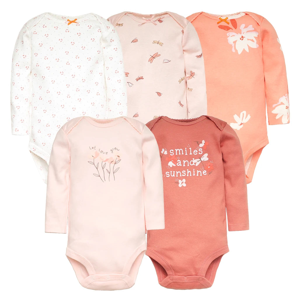 Soft Cotton Baby Bodysuits Set – 3 to 5 PCS Long Sleeve Infant Romper for Boys & Girls - Cute Cartoon Jumpsuit for All Seasons