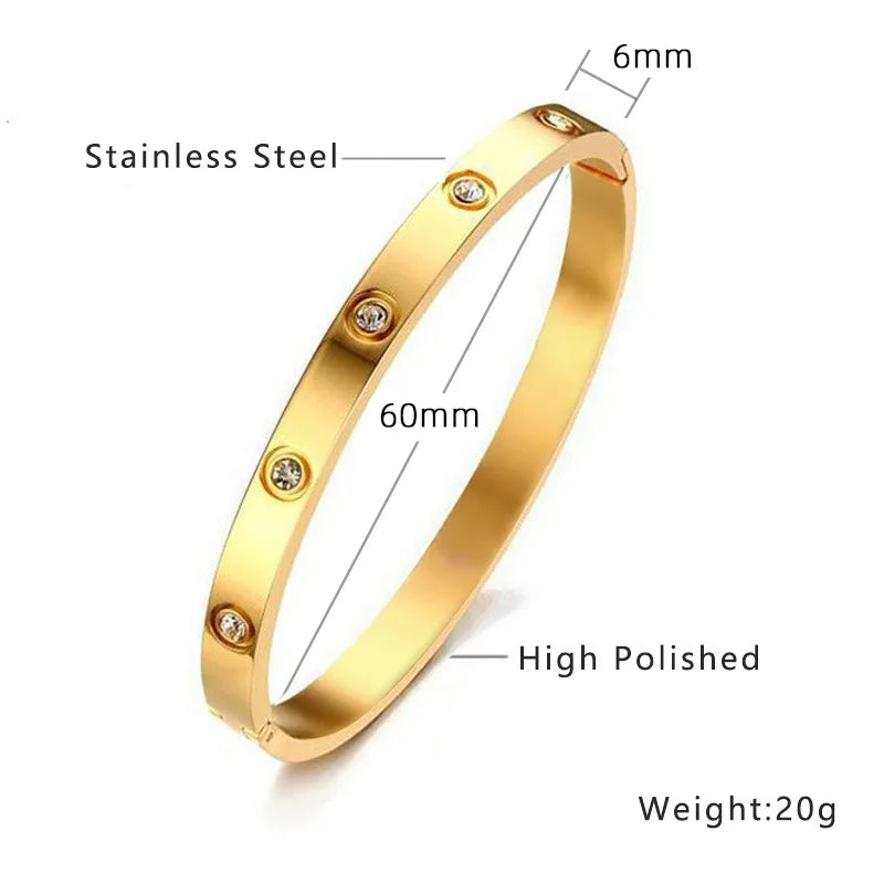 18K Platinum Plated Stainless Steel Diamond Oval Bangle Set