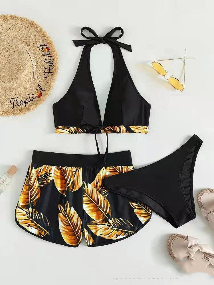 3pc Leaf Print Fashion Swimsuit For Womens